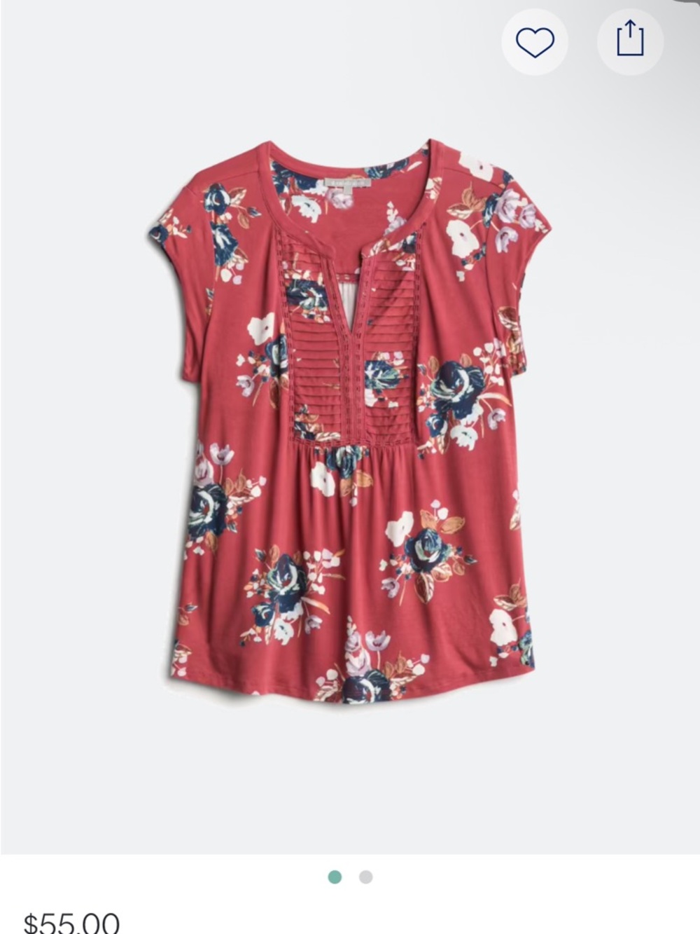 Daniel Rainn Burgundy Floral Pintuck V-Neck Top